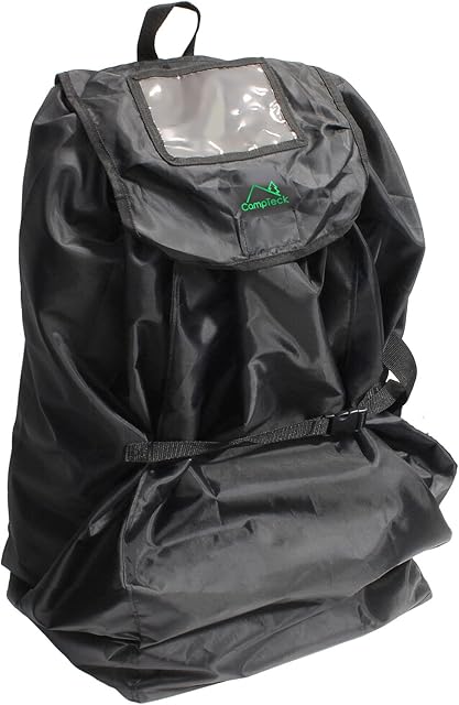 CampTeck U6854 Car Seat Travel Bag with Backpack Straps (83 x 43cm) Water Resistant Polyester with Attached Storage Pouch and Name Card Window  Transit, Travel Security, Gate Check and More  Black