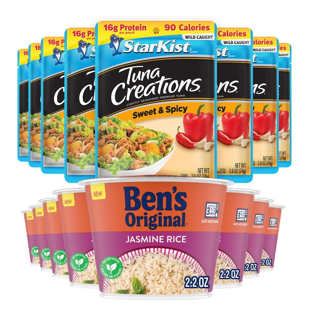 StarKist Sweet & Spicy Tuna Creations 2.6 oz Pouch with BEN'S ORIGINAL Jasmine Rice Single Serve Cups 2.4 oz Meal Bundle (8-Pack), 8 Quick and Easy Meals, Ready to Eat in Minutes
