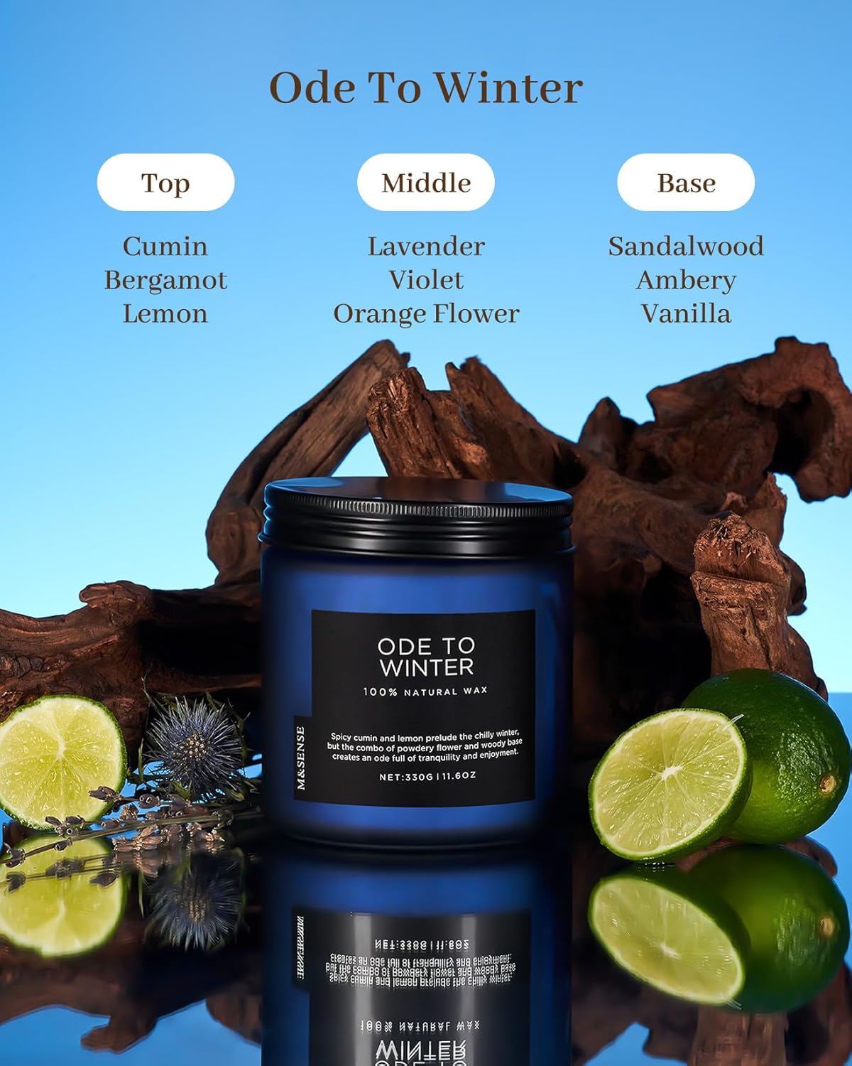 M&SENSE Ode to Winter 11.6oz Natural Soy Wax Non Toxic Candle, Up to 70 Hours Burn Time Winter Scents, 2 Cotton Wick Jar Candle Home Scented Gift - Image 2