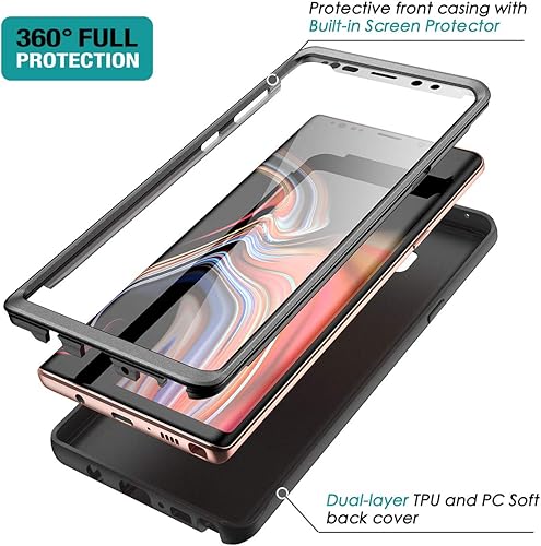 Miniatura 3 de SURITCH Case for Samsung Galaxy Note 9,Built in Screen ProtectorSupport Wireless Charging Soft TPU Back Cover+PC Bumper Full Body Protective Case