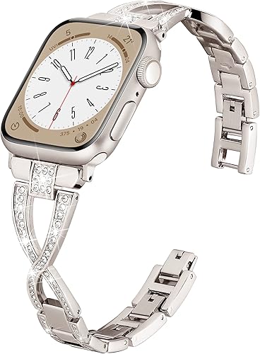 wipalor Dressy X - Correa para Apple Watch de 1.81, 1.73, 1.77, 1.73 y 1.65 pulgadas, correa de metal brillante para mujer, correas de diseño para