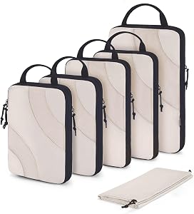 BAGSMART Compression Packing Cubes for Travel, 6 Set Travel Packing Cubes for Suitcases, Compression Suitcase Organizers Bag Set, Lightweight Packing Organizers White Opal