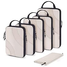 BAGSMART Compression Packing Cubes for Travel, 6 Set Travel Packing Cubes for Suitcases, Compression Suitcase Organizers Bag Set, Lightweight Packing Organizers White Opal