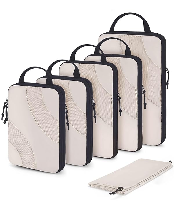 BAGSMART Compression Packing Cubes for Travel, 6 Set Travel Packing Cubes for Suitcases, Compression Suitcase Organizers Bag Set, Lightweight Packing Organizers White Opal by BAGSMART - Used condition - US$17.12