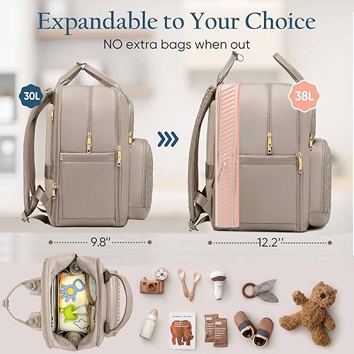 Miniatura 3 de Mochila para pañales  Bolsa de pañales extra grande para dos niños gemelos (expandible 30-38L)  Mochila de viaje para bebé con cambiador para mamá
