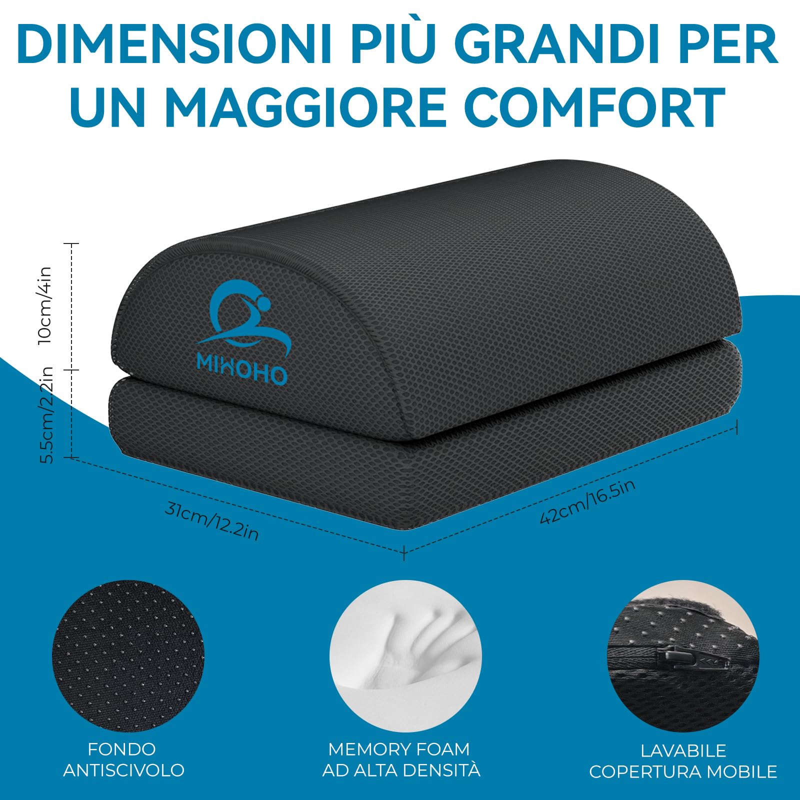Reposapiés de escritorio de espuma, reposapiés ajustable de espuma viscoelástica con funda lavable, cómodo reposapiés, ergonómico para escritorio, silla de oficina (negro k)