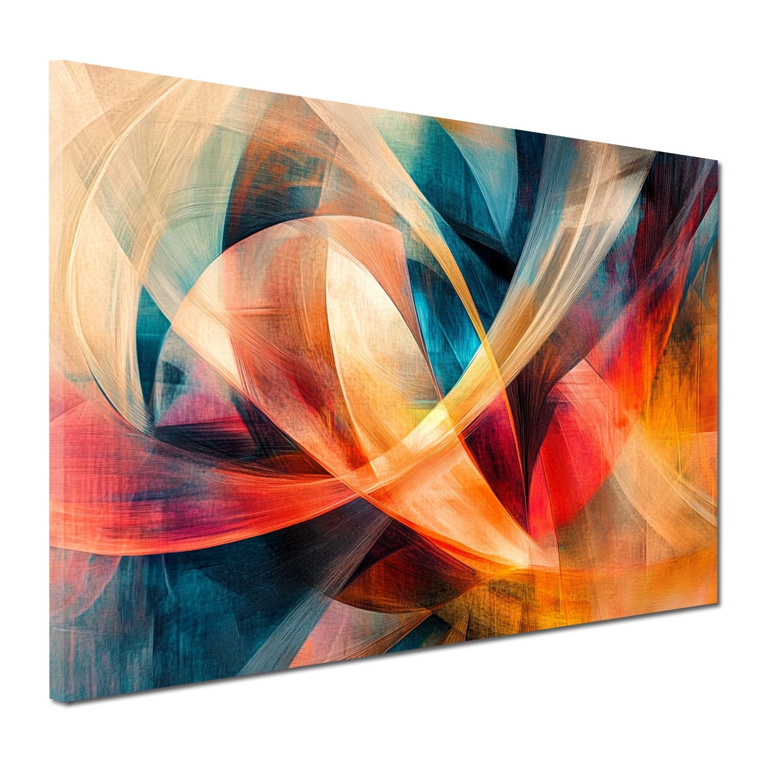 Abstrakt Fließende Bänder Orange Blau Creme Elegant Leinwandbild XL | Fließende Bänder Orange und Blau