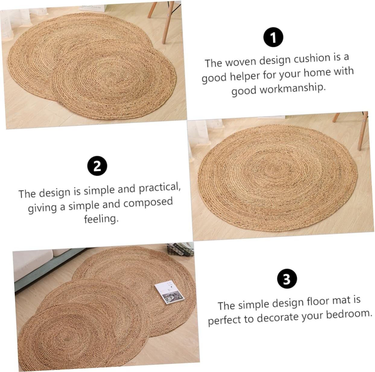 1pc Round Tatami Floor Mat Ground Mat for Living Room Bedroom and Office Decor Easy to Clean Handwoven Design for Home and Foyer Japanese Style Carpet