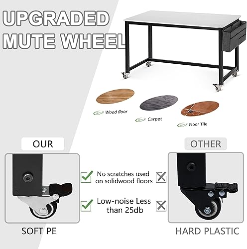 Miniatura 47 de AHB Escritorio para computadora con 4 ruedas lisas, escritorio móvil de estilo simple, mesa de estudio para oficina en casa, estación de trabajo