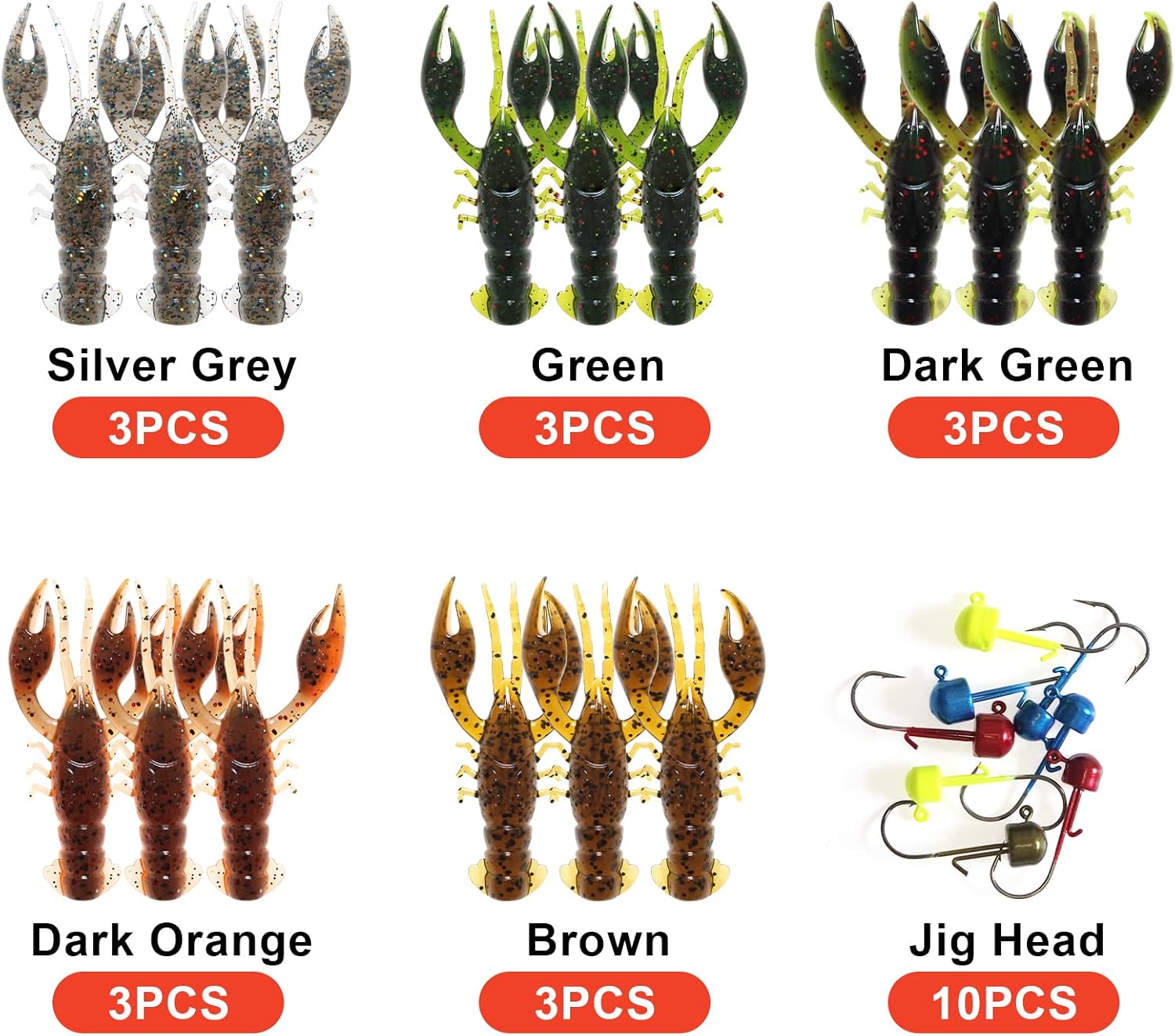 Soft Plastic Crawfish Lures with Jig Heads Realistic Creature Bait Design | 25/60PCS Crawfish Lures Kit with Jig Heads Soft Plastic Creature Baits for Bass Trout Pike Freshwater Fishing Tackle Kit