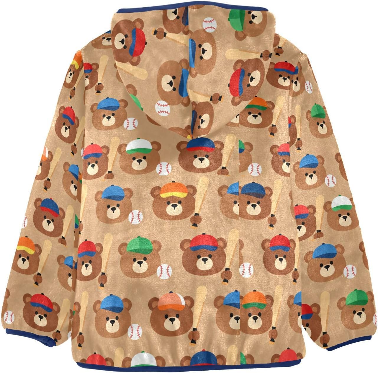 Baseball Bears with Bats Pattern Toddler Winter Jackets Children Plush Outerwear Navy Blue Baby Boy Clothes