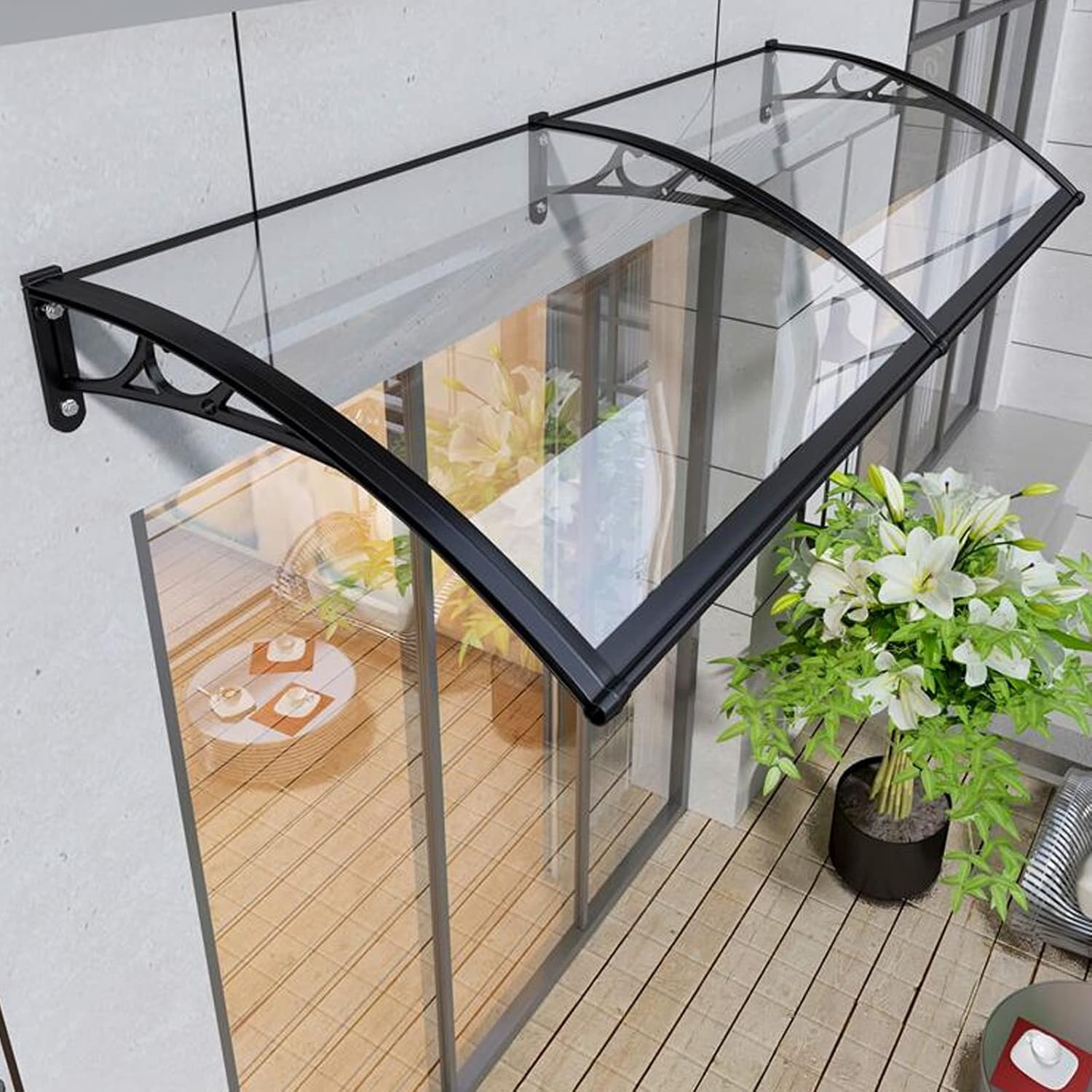 UV Rain Snow Protection Front Door Canopy Window Awning,Courtyard Patio Porch Awning,Sunshade Balcony Window Rain Shelter Cover,Self Cleaning Transparent Polycarbonate Cover (100x140cm/39 x5