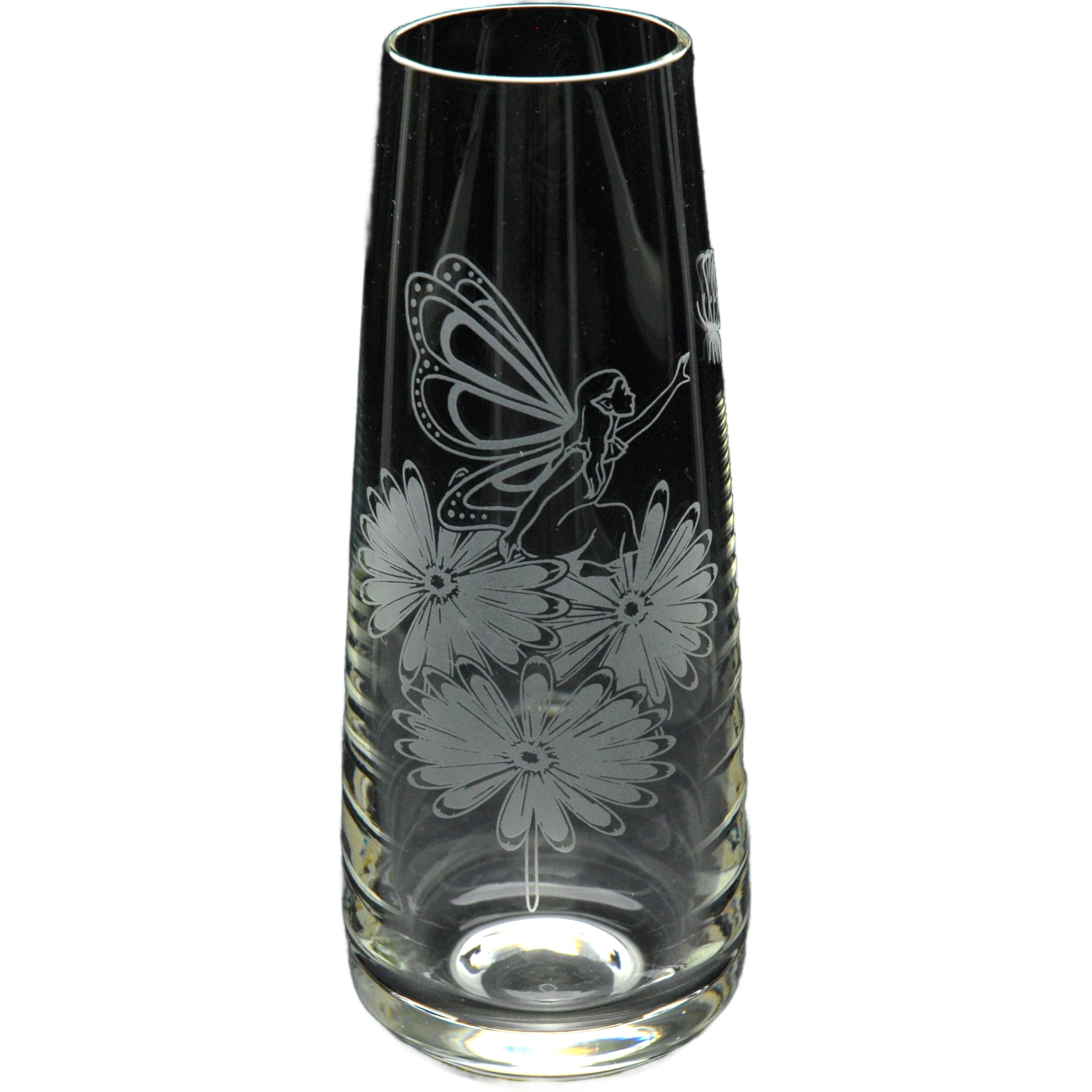 GLYPTIC GLASS ART Fairy & Butterfly Hand Etched/Engraved Glass Bud Vase — image 1