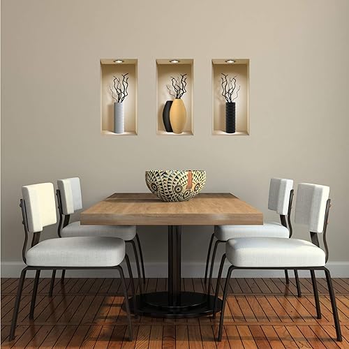 Miniatura 5 de Juego de 3 adhesivos de pared de arte con efecto visual 3D extraíbles y reutilizables para bricolaje y decoración del hogar