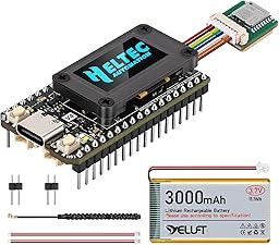 YELUFT Lot de 2 cartes de développement ESP32 LoRa V4 pré-soudées avec module GNSS, batterie de 3000 mAh, Wi-Fi intégré Bluetooth SX1262 868 MHz LoRa, écran OLED 0,96", interface USB-C pour Meshtastic