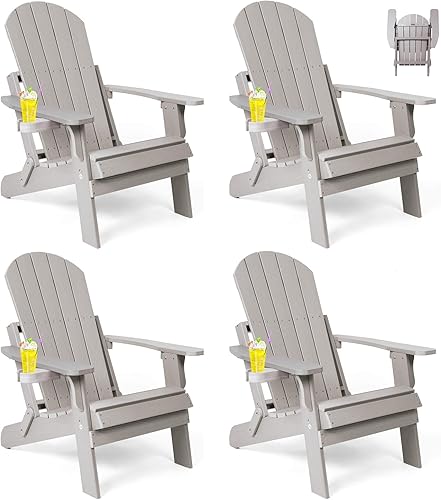 Miniatura 10 de Silla Adirondack plegable, sillas de plástico resistentes a todo tipo de clima, con soporte para tazas, se pliega o despliega fácilmente en 1