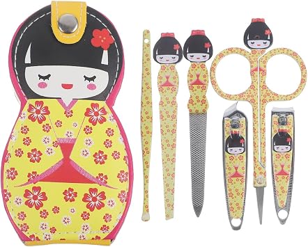 6Pcs Japanese Kimono Doll Manicure Set, Stainless Steel Nail Clipper Kit with Cute Storage Case, Portable Fingernail Grooming Tools for Women & Girls, Personal Nail Care, Random Color