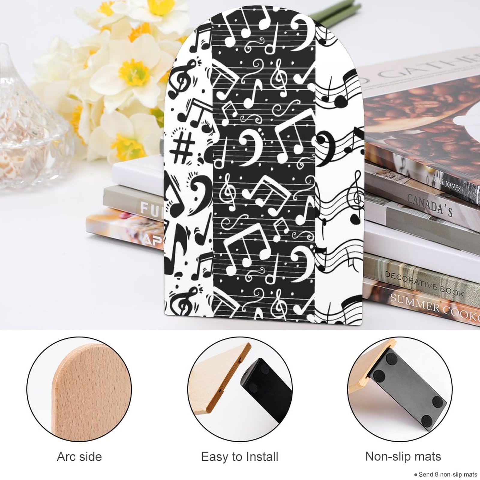 Lot De 2 Serre-Livres En Métal Décoratifs – Motif Notes De Musique Et Étoiles – Grand Format 135x110x200 Mm – Support Robuste Pour Livres Lourds – Dessous Antidérapant