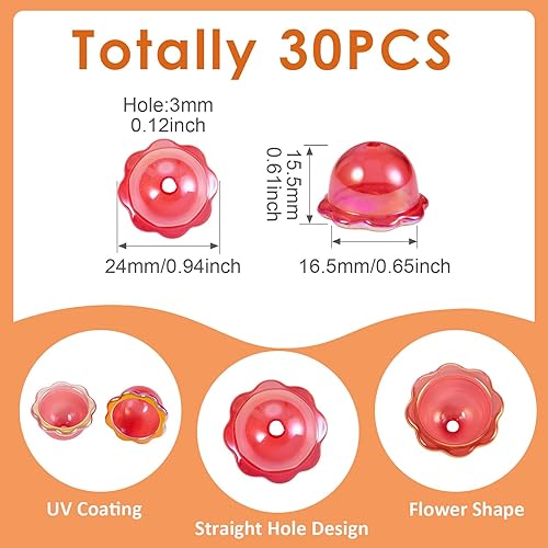 Vista 92 de FASHEWELRY 10 cuentas de cristal hechas a mano, cuentas florales de cristal, cuentas espaciadoras de flores de trompeta transparentes, cuentas