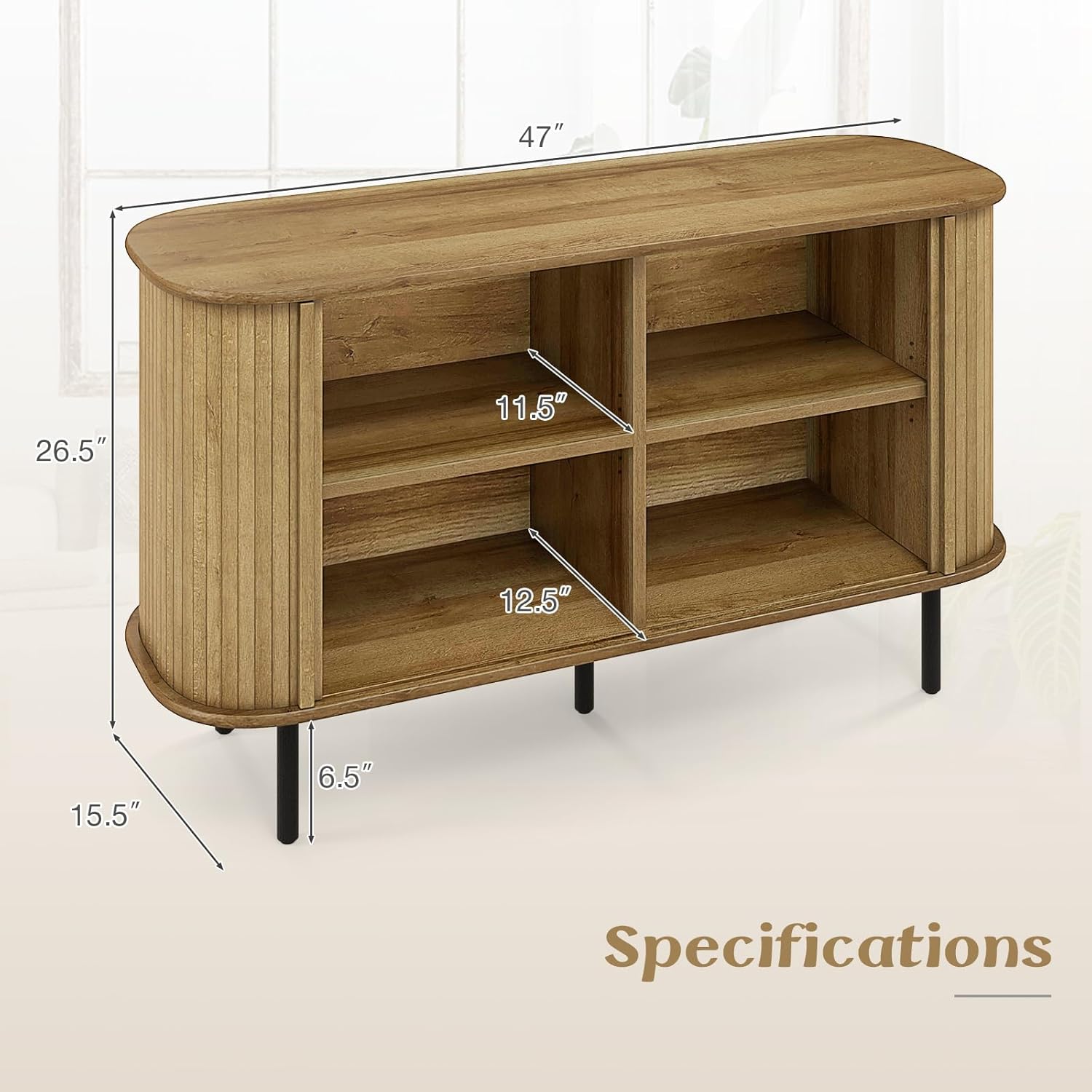 Giantex Kitchen Storage Cabinet, 47” Buffet Cabinet with Storage, Wooden Sideboard w/ 2 Sliding Tambour Doors, Adjustable Shelves, Credenza for Living Room Dining Room, Console Table for Entryway