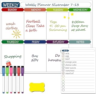 2Pcs Magnetic Calendar Whiteboard for Fridge, 11" x 14" Weekly Digital Calendar Daily Schedule Planner Organizer for Home School Office Refrigerator with 6 Markers and 1 Eraser