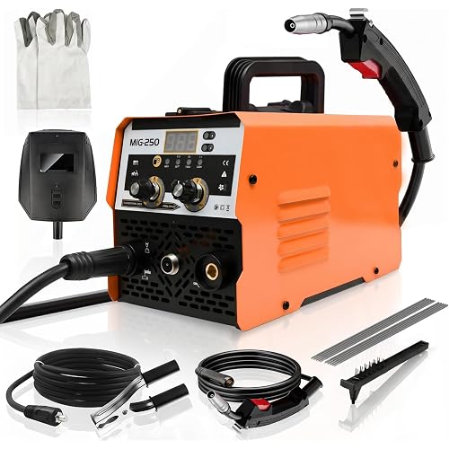 145A MIG Stick Welder,3-in-1 Multiprocess FLUX Core MIG/Lift TIG/Stick Welding Machine- Portable IGBT Synergic Control -LED Display with Welding Helmets and Gloves for Metal Repair & DIY Projects
