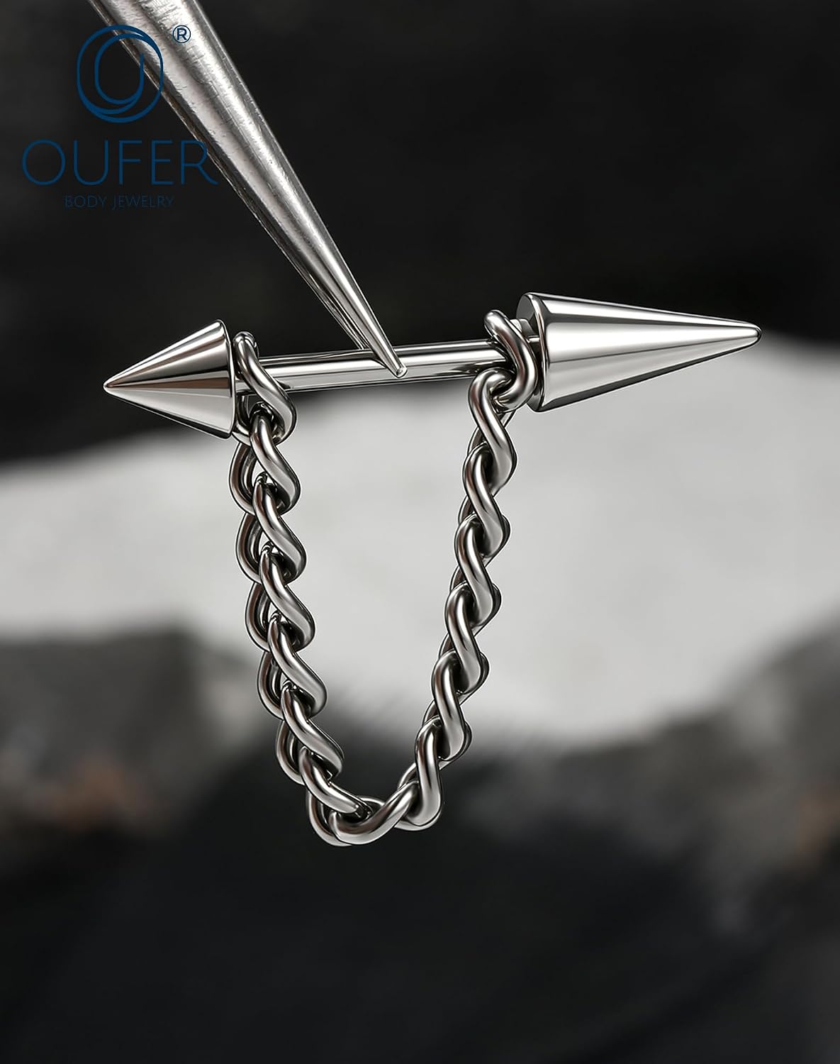 OUFER Titanium Chain Cartilage Piercing Jewelry-16G Internally Threaded Spike Conch Helix Cartilage Earrings for Women Men