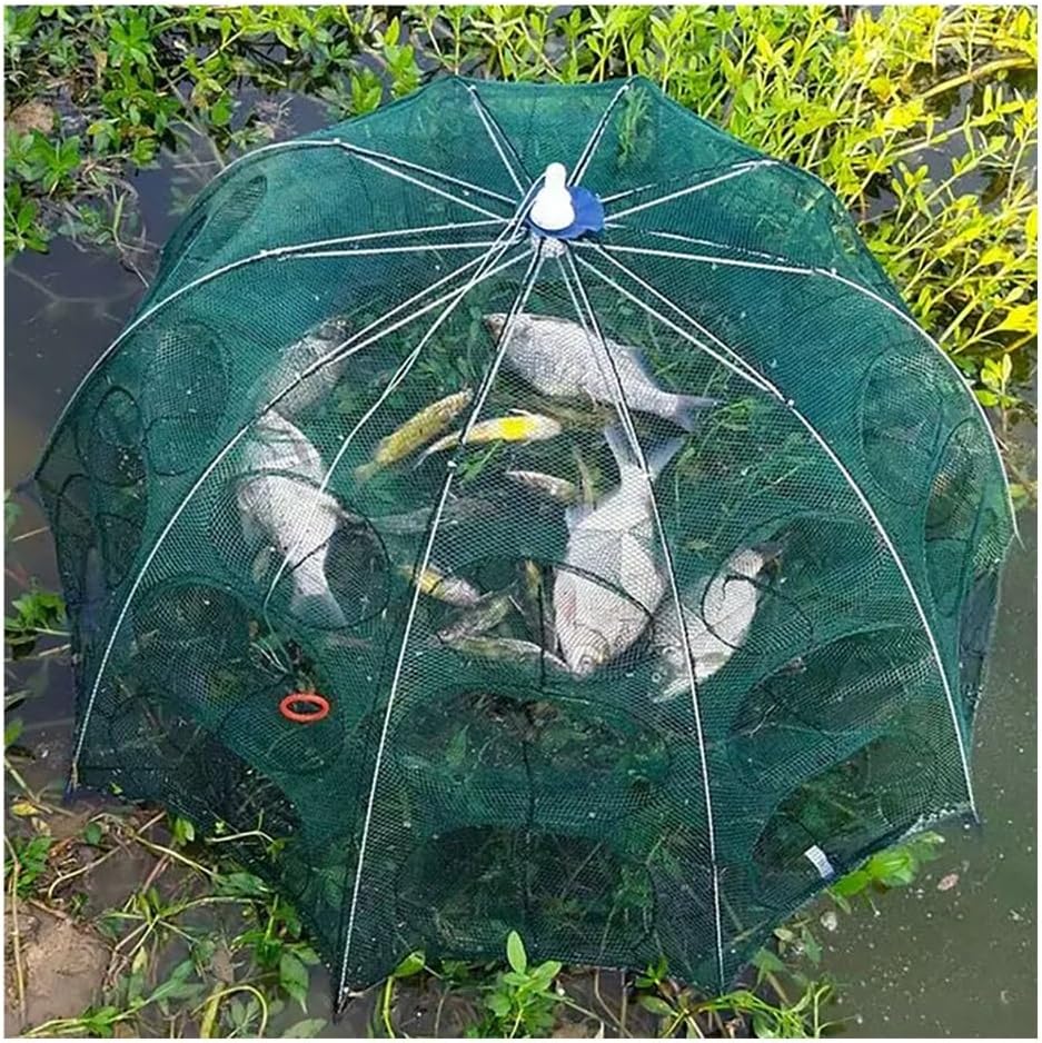 Crawfish Trap, Crab Fish Trap, Foldable Fishing Bait Trap Cast Net Cage with 39 Feets Rope, Catch Stick More Fish Easily
