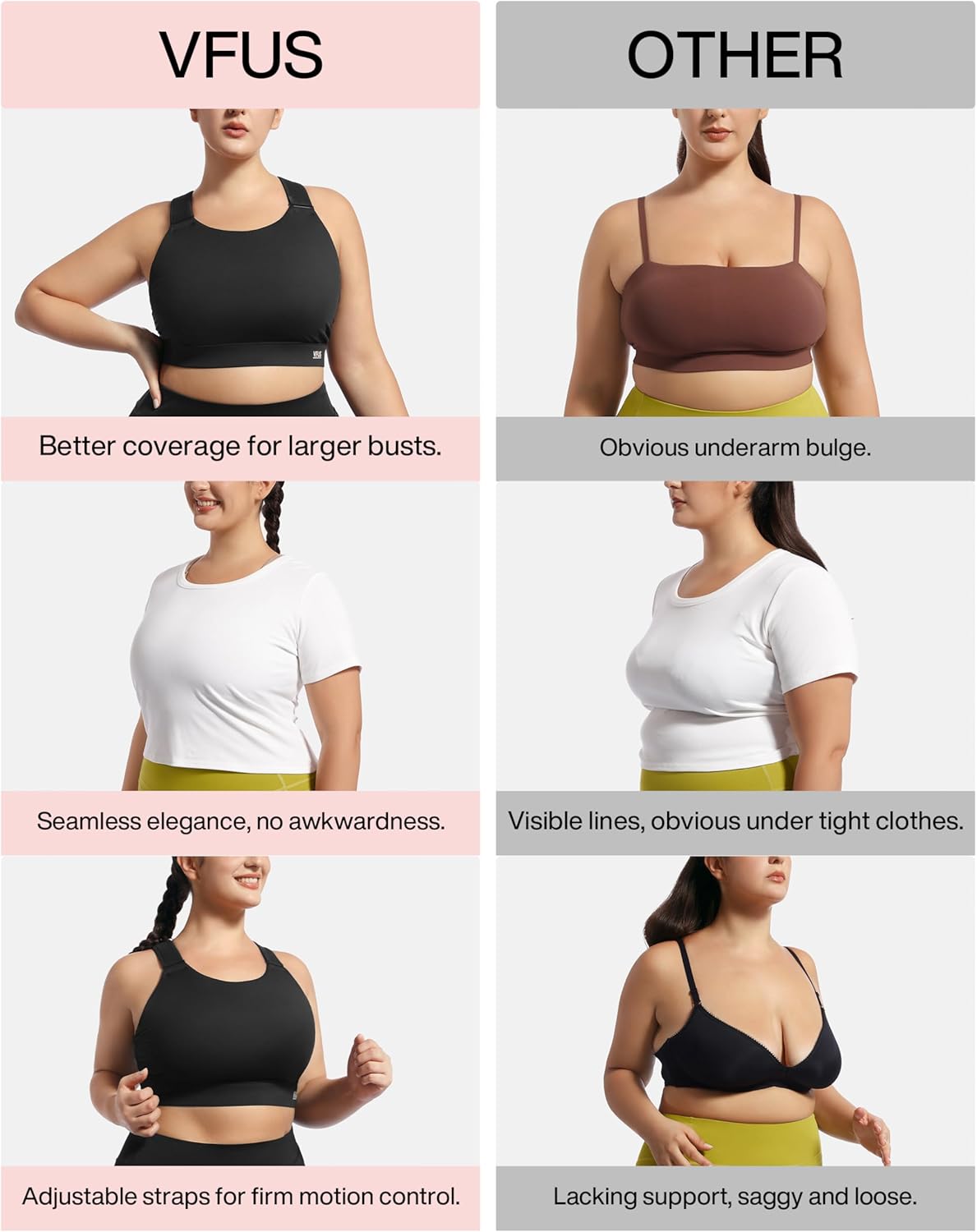 Plus Size Sports Bras Medium-High Support Adjustable Racerback High Neck Wireless Everyday Workout Running Bra for Women - Image 3