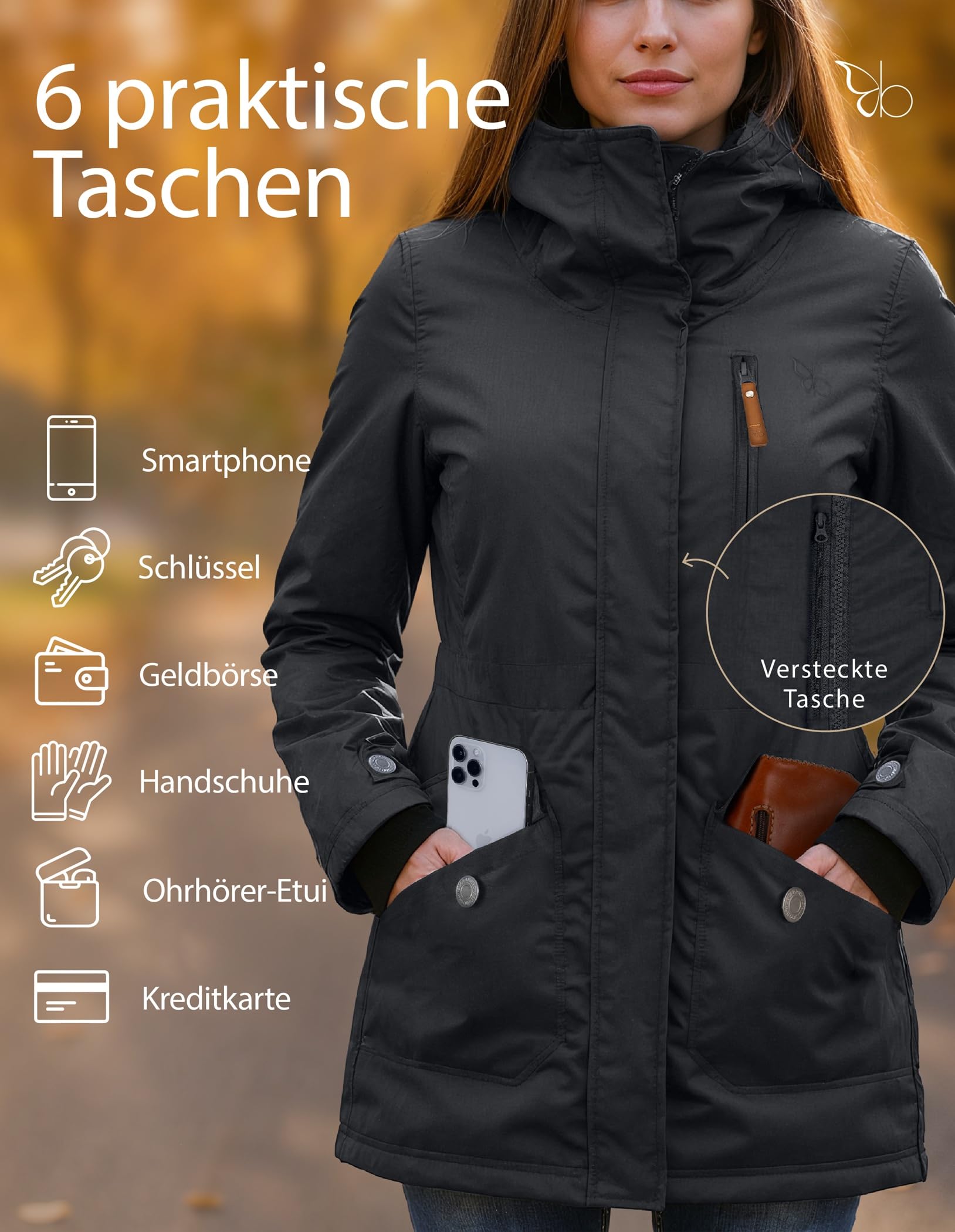 berydale Winterjacke Damen Parka I Warme Übergangsjacke Damen I Atmungsaktiv, Wind- und Wasserdicht I Wintermantel mit Thermowattierung
