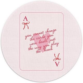 Coquette Pink Bow Inspirational Mouse Pad, Preppy Trendy Ace Card Poker Small Round Mouse Pads for Desk, Office Supplies and Accessories
