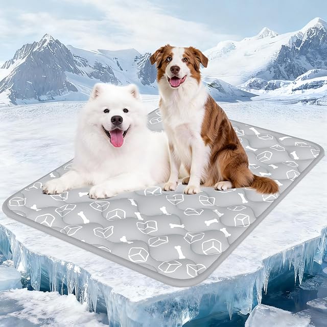 【Upgraded】Rywell Extra Large Dog Cooling Mat 59"x40" Thickened Self-Cooling Pad for Large Dogs, Arc-Chill Waterproof Non-Slip, Washable Pet Cooling Bed Mat for Crate, Sofa, Kennel, Grey,Q-Max>0.5 Grey