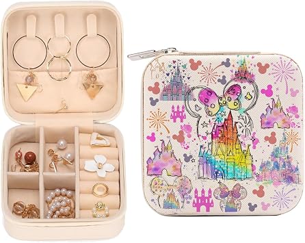 LONGXIN Cartoon Mouse Castle Travel Jewelry Case, Small Box Organizer, Cartoon Mouse Merchandise, Birthday Christmas Graduation Friendship Gifts for Fans Women Teen Girls Friends Sister Her