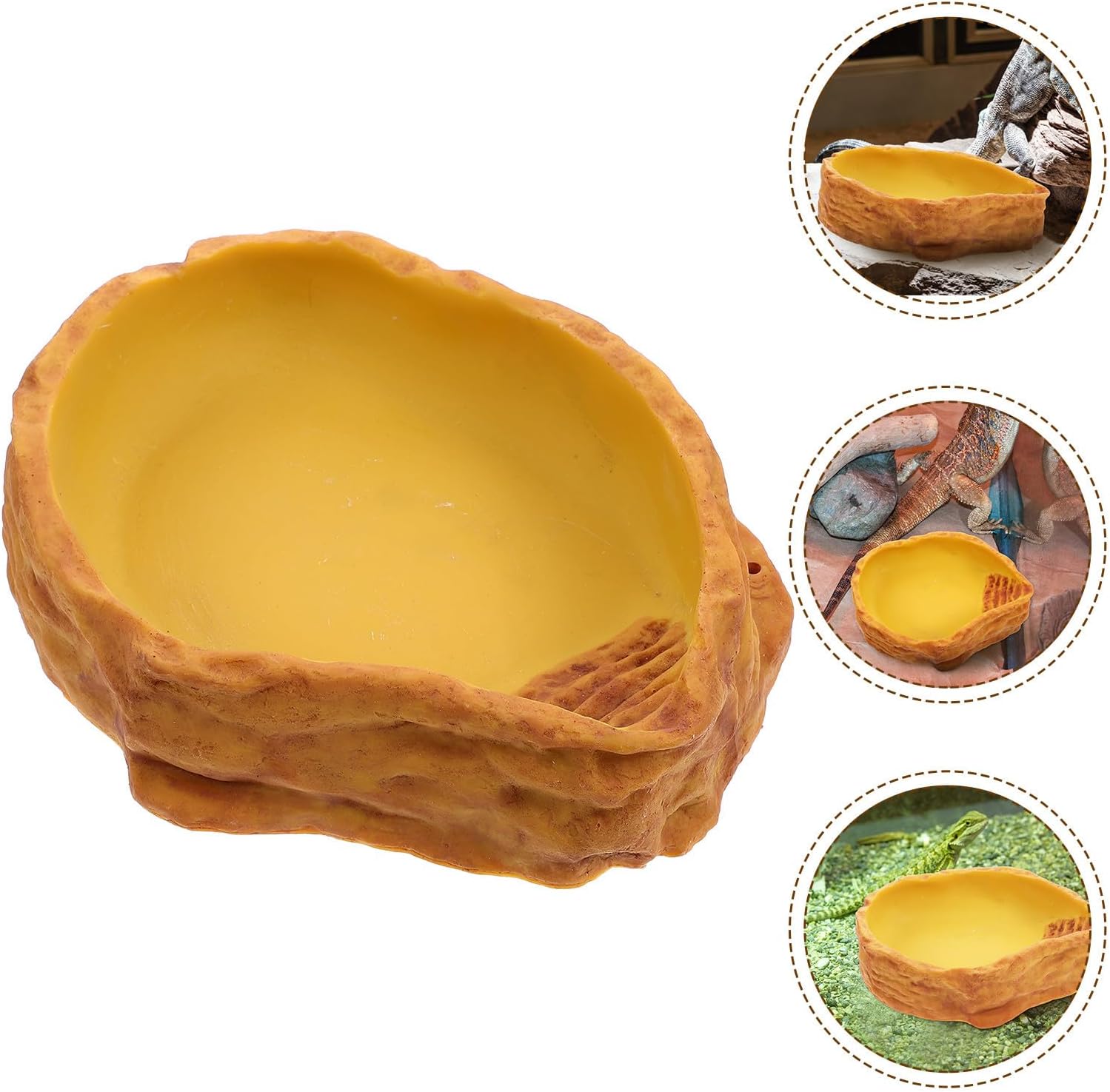 Reptile Feeding Bowl and Water Basin, Imitation Stone Design, Sturdy Plastic Material, Medium Size, Suitable for Tortoise Bathing and Lizard Drinking, Pet Feeding Supplies