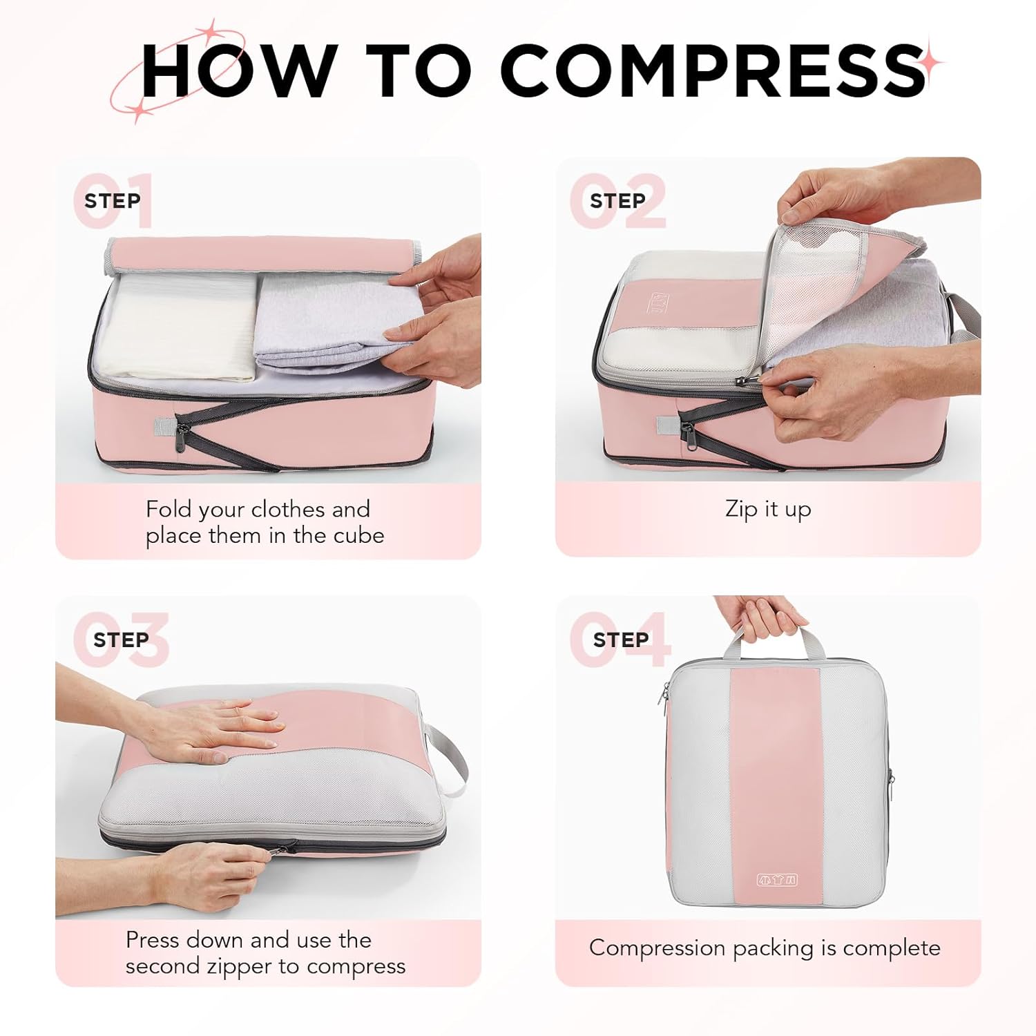 10 Set Compression Packing Cubes for Travel Essentials Women Mom,Compressible Expandable Packing Cubes for Suitcase,OlarHike Luggage Organizer Bags for Travel,Handy Helper for Organizing Clothes(Pink) - Image 3
