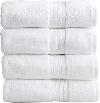 Great Bay Home Bath Towels - 100% Cotton 4 Pack 54x27 Bath Towel Set - Lightweight, Absorbent, Quick-Dry Towels for Bathroom White