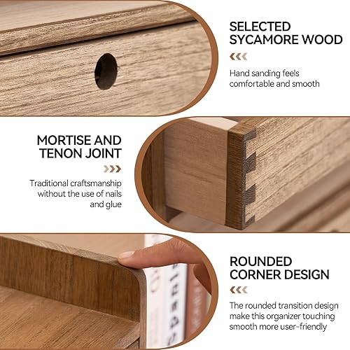 Miniatura 4 de KIRIGEN Gabinete organizador de escritorio con 2 cajones y bandeja, estante de almacenamiento de escritorio de oficina de madera para suministros de