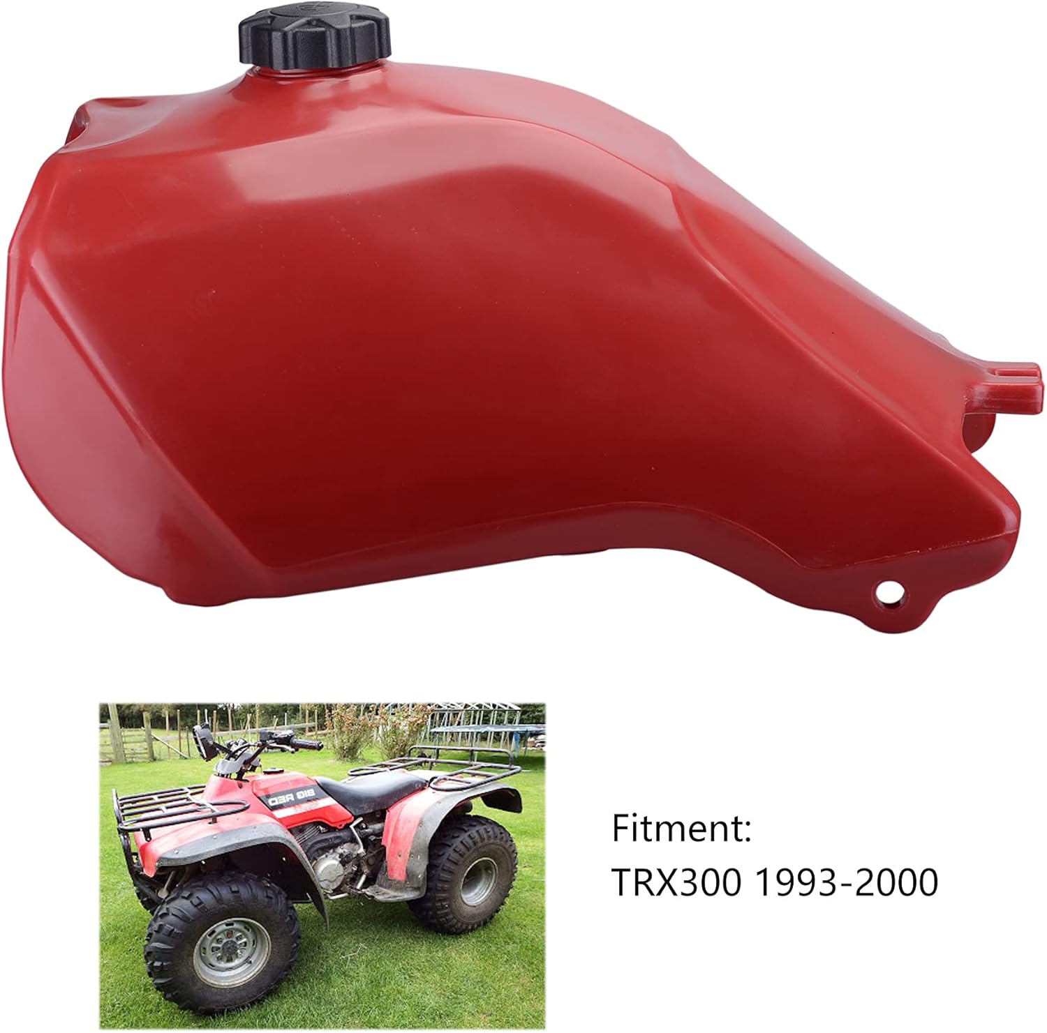 Mallofusa Plastic Fuel Gas Tank Cap Petrol Gastank with Petcock Compatible for Honda TRX300 TRX 300 1993-2000 Red