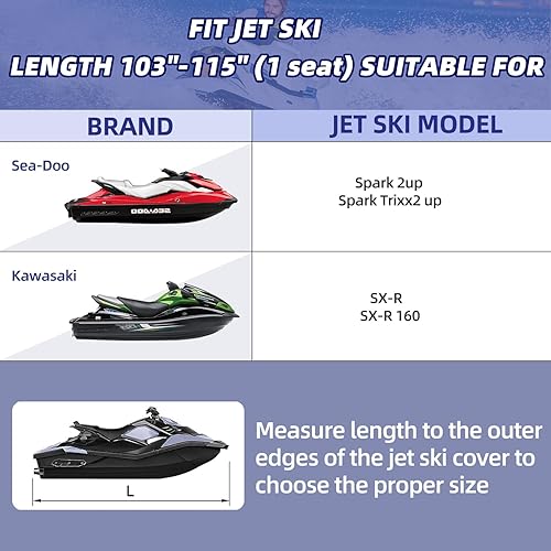 Vista 7 de Funda para moto acuática 600D – Funda para Seadoo remolque, cubierta impermeable para motos acuáticas, cubierta PWC para Seadoo, Yamaha, Kawasaki