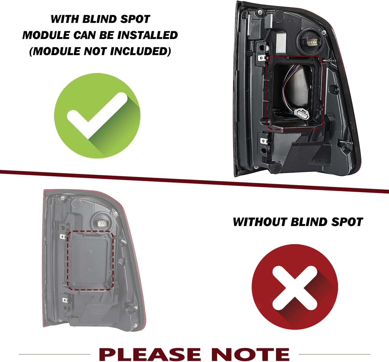 JSBOYAT LED Tail Light Assembly Compatible with 2019-2024 Dodge Ram 1500 With Blind Spot (Module NOT Included), Rear Brake Light Black Smoke Lens Tail Lamps Left Driver Side 55112993AC,55112993AD