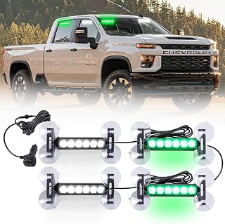 Tiannor 4 luces estroboscópicas de emergencia de 6.1 pulgadas, color verde/blanco, 24 LED impermeables, advertencia de peligro, intermitentes, luces de seguridad para parabrisas