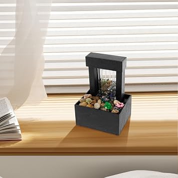 Tabletop Fountain with Light Indoor Desktop Waterfall Fountain Battery/USB Operated Mini Water Fountains Feature Waterfall Decor Sound Relaxation Fountains Ornament for Office Home Bedroom