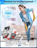 Vista 2 de Cepillo eléctrico giratorio, cepillos de limpieza para uso doméstico, cepillo de ducha con 7 cabezales de cepillo reemplazables, limpiador eléctrico