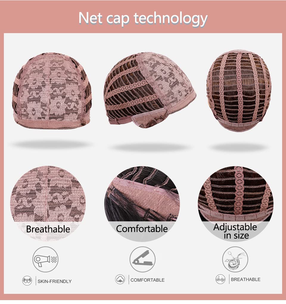 Long Wavy Wigs Human Hair with Bangs for Women Brown Blonde Highlight Layered Lightweight Breathable Glueless for Party Daily Use (Honey Brown,26 Inch)