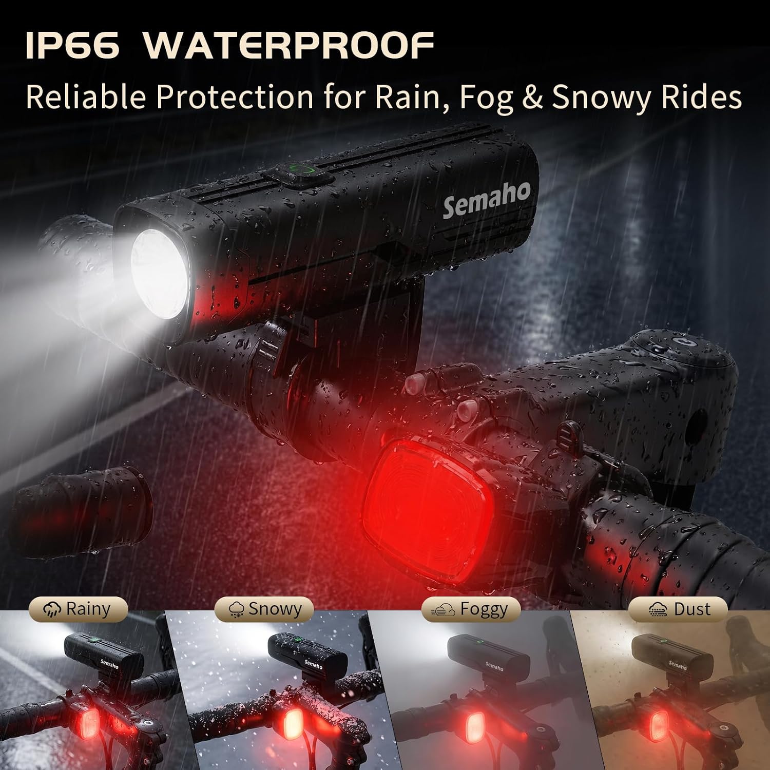 Bike Lights for Night Riding, Rechargeable Bicycle Light Front and Back, IP66 Waterproof, 4+6 Modes Headlight Taillight Set for Safety Urban Commuting