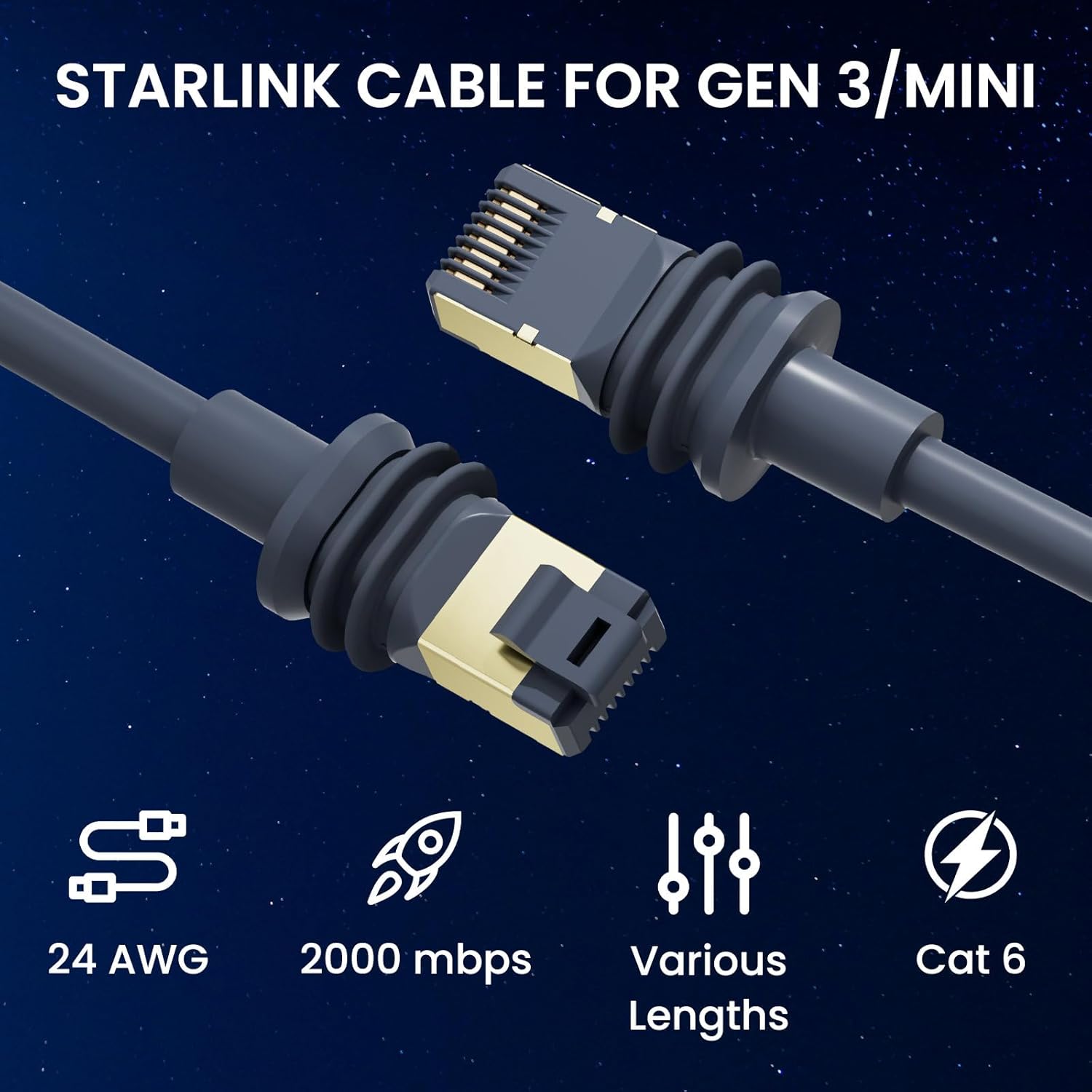BarBaren for Starlink Cable Gen 3 75M/246FT, for Starlink Mini Ethernet Cable Replacement Cord for Starlink Standard Kit V3 Dish -Waterproof Grey