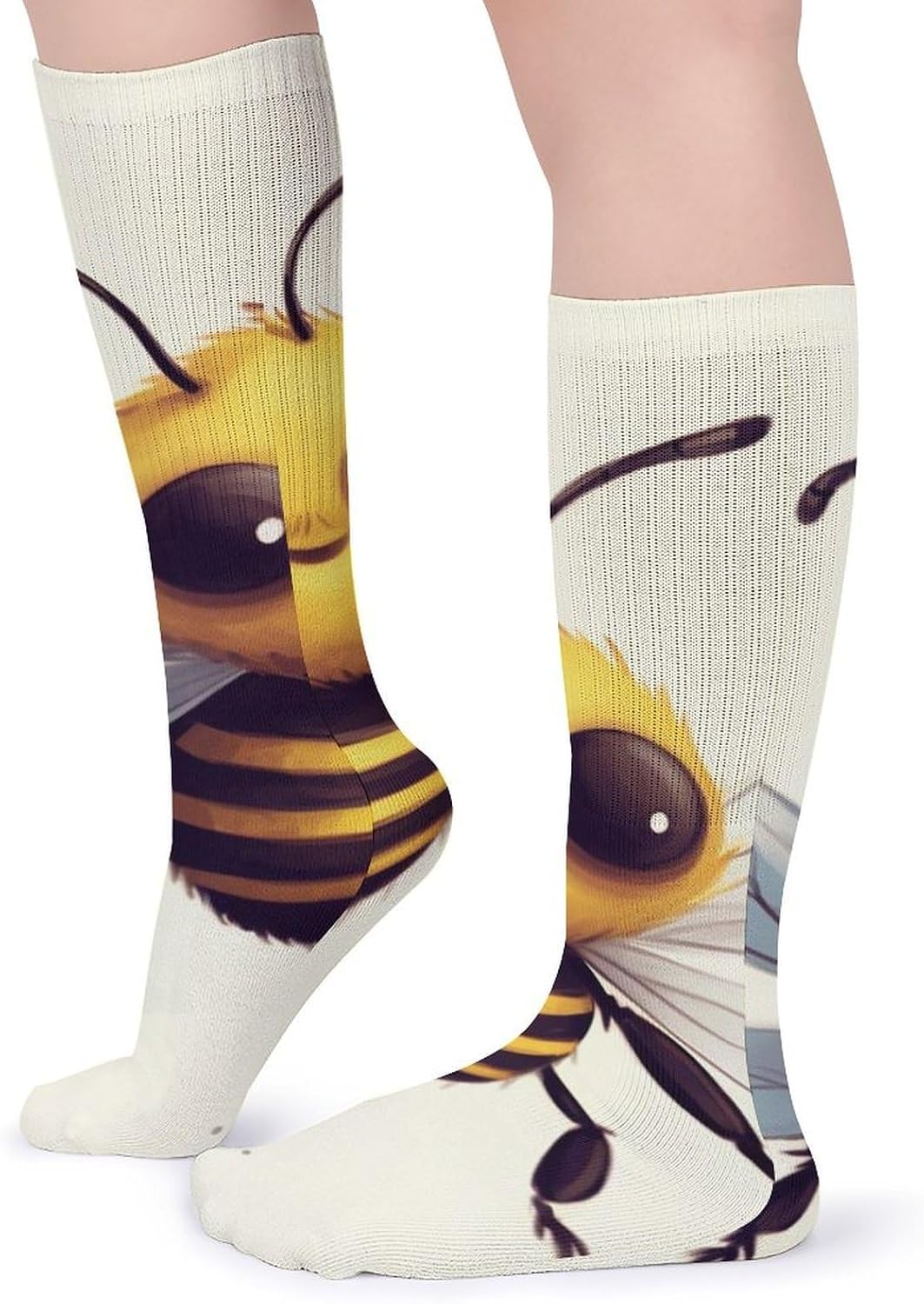 Breathable Crew Sock, Moisture Wicking, Athletic Calf Socks, Cozy | Cute Bee Compression Socks for Women Men, Lightweight High Work Socks for Business, Casual