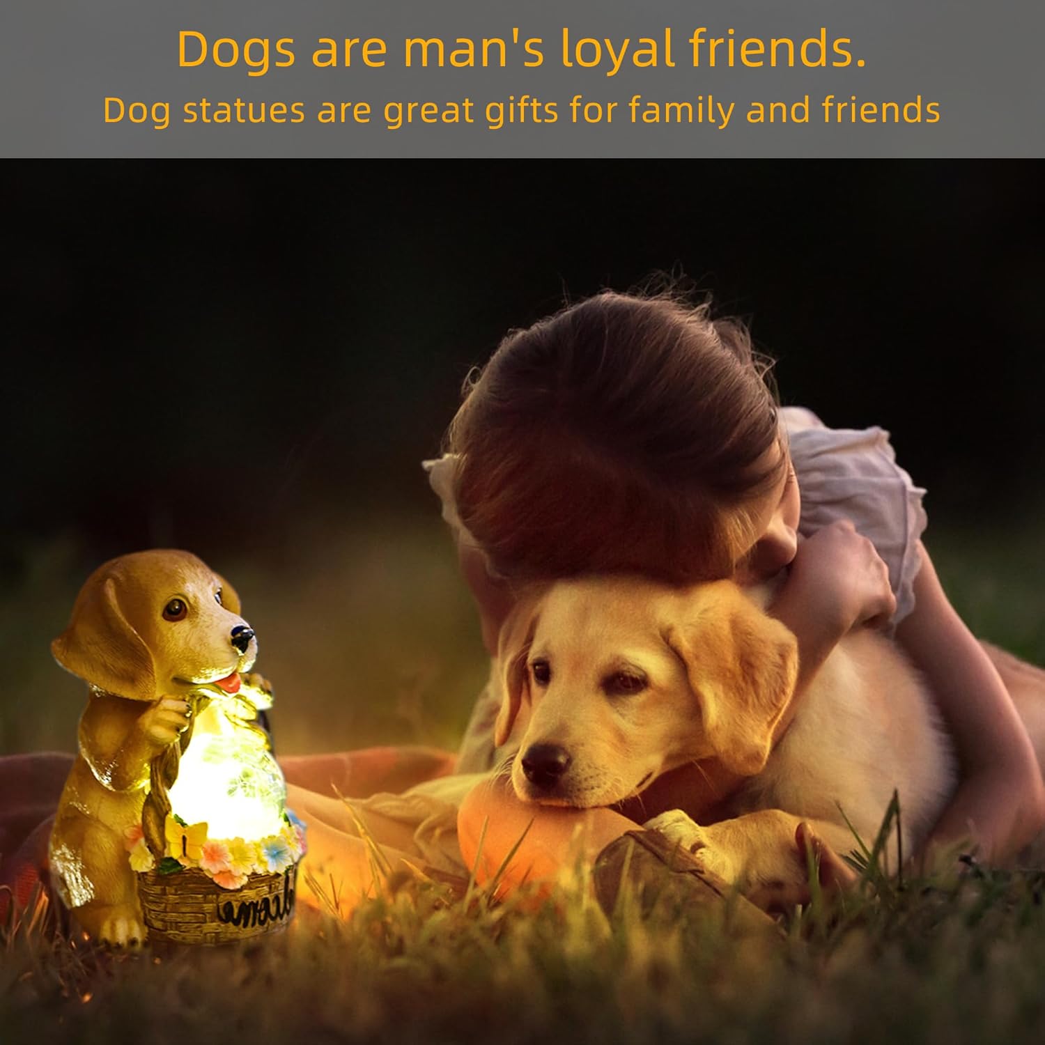 Solar Garden Decor Statue Dog Statue Outdoor Light, with Gazing Solar LED Lights Ball, for Yard, Patio, Balcony, Lawn Decoration - Unique Housewarming Gifts for Mom Women Grandma Wife