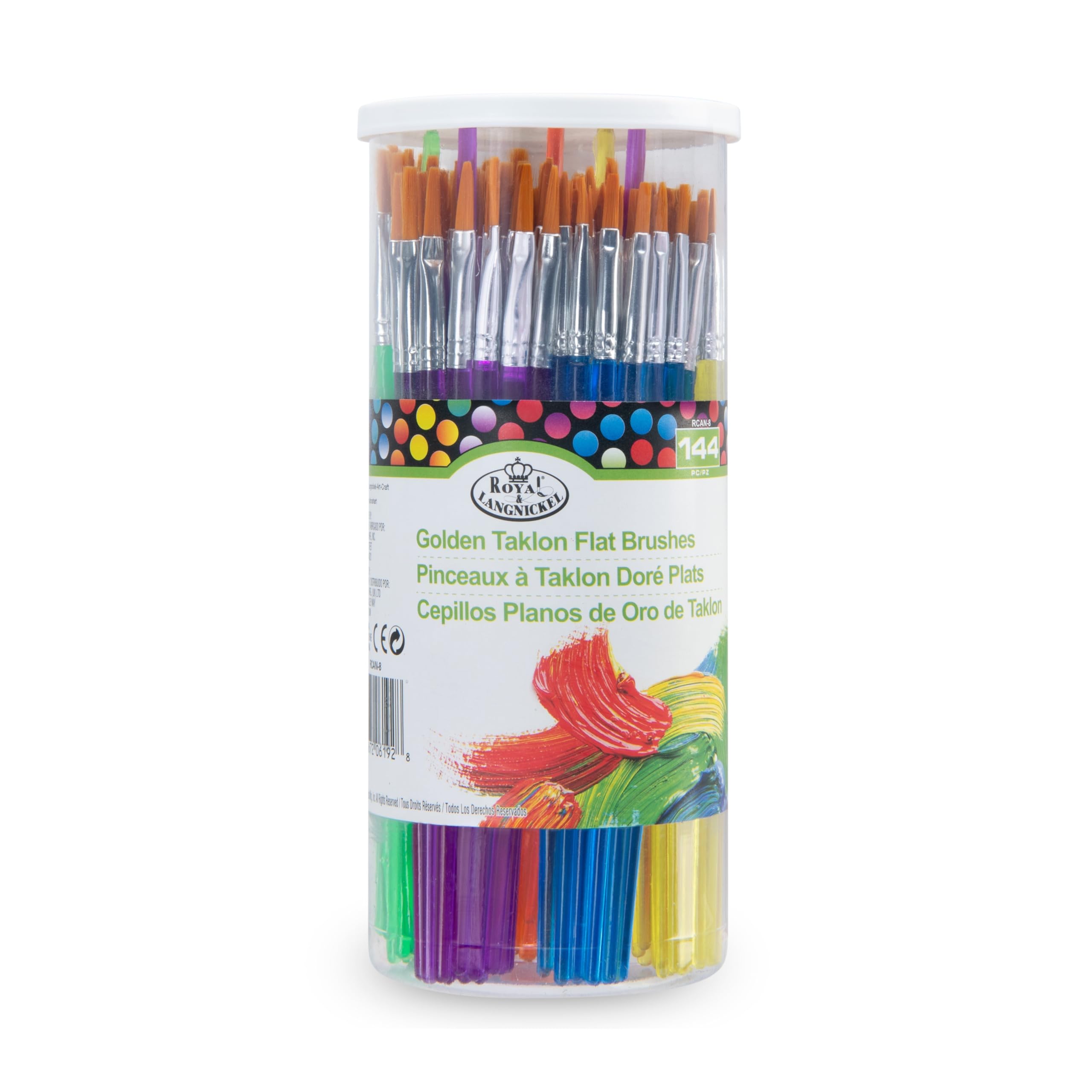 Royal & Langnickel Golden Royal And Langnickel Flat Taklon Variety Brushes Classroom Canister Set - Gold (Pack Of 144)