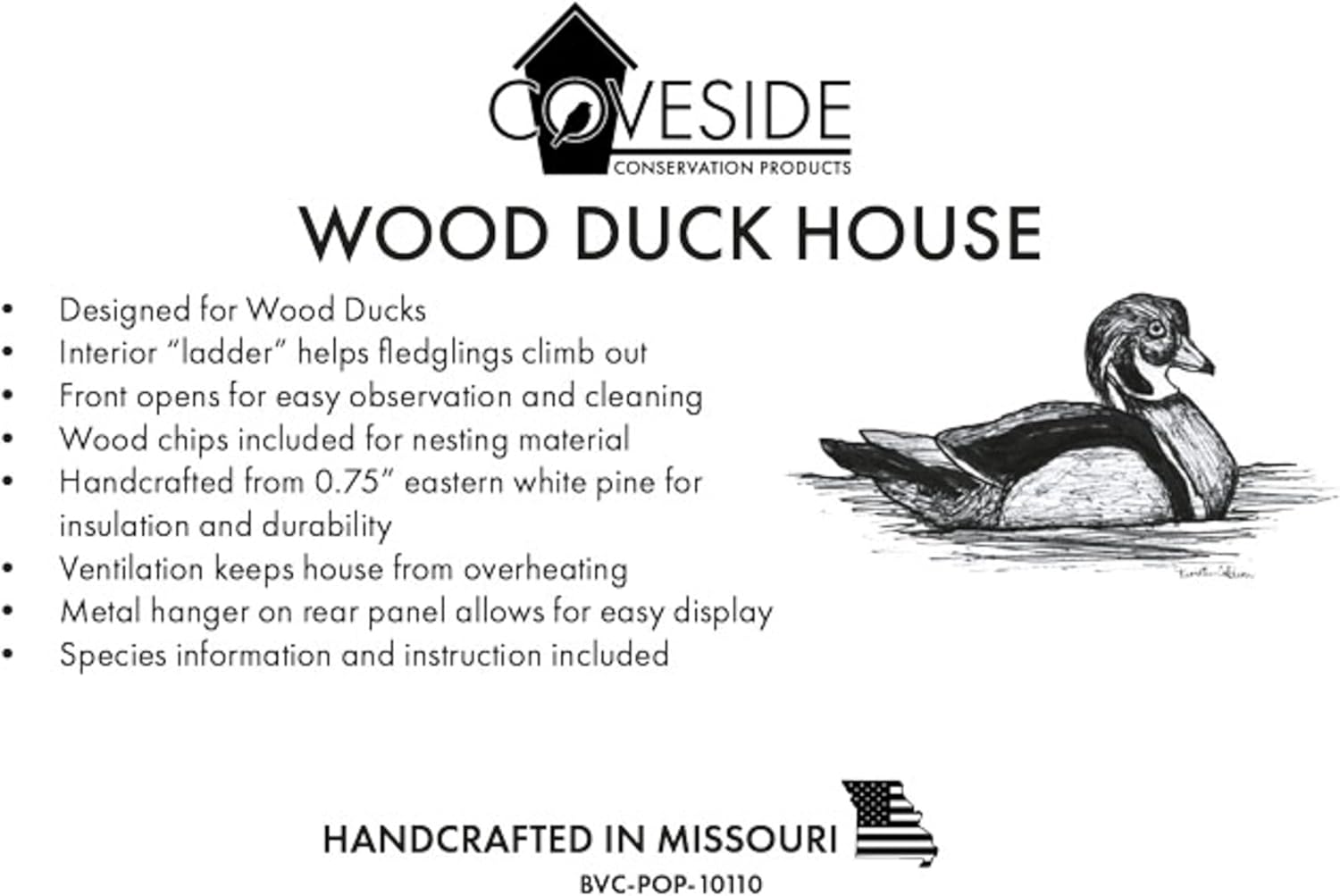 Coveside Unassembled Wood Duck House – DIY Pine Nest Box Kit with Mounting Hardware – Durable Wooden Shelter for Wood Ducks – Easy to Build and Install – Made in USA
